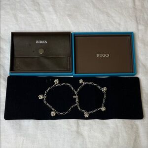 Birks Stirling Silver Dual Bracelet with Floral Charm Accents